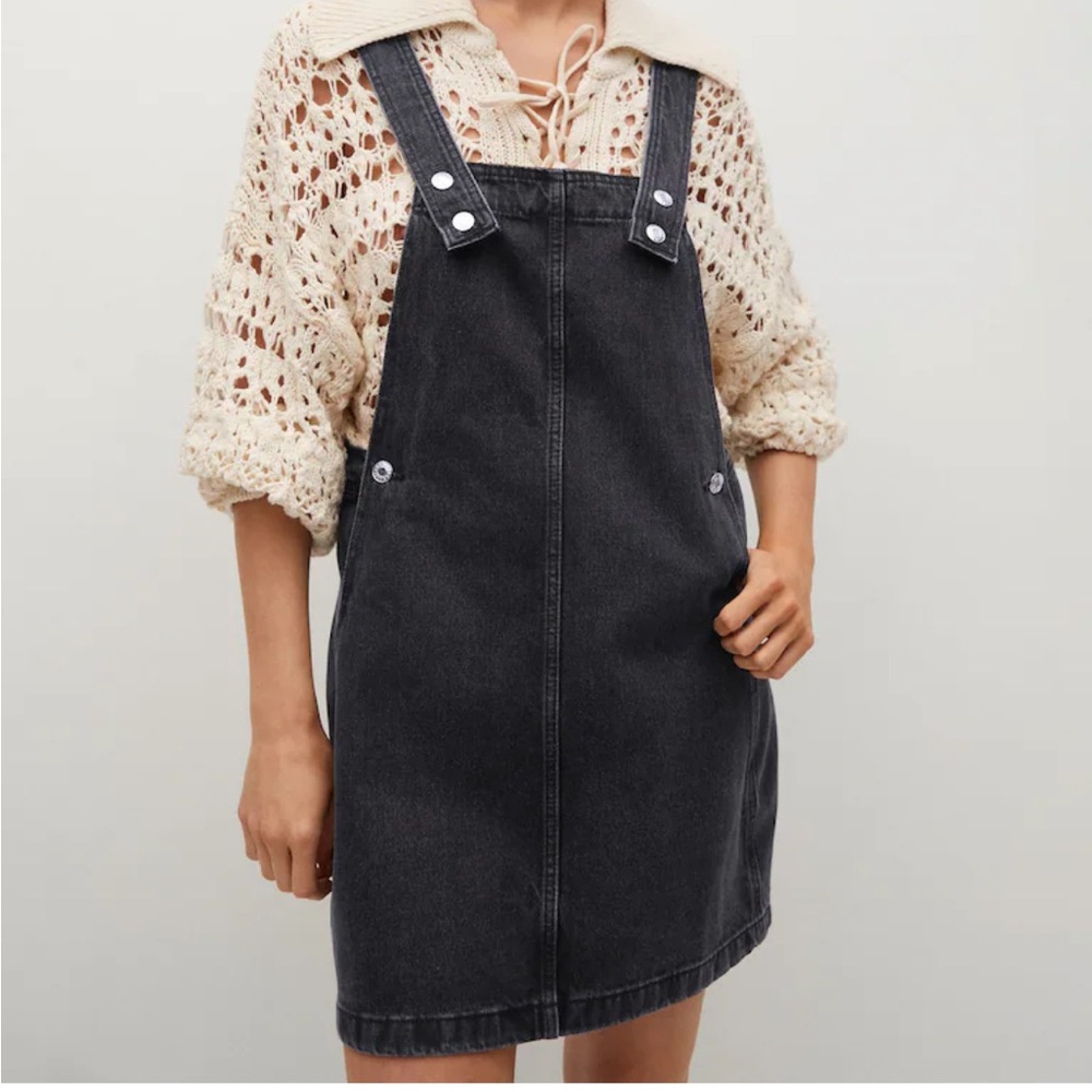 Mango black denim pinafore dress